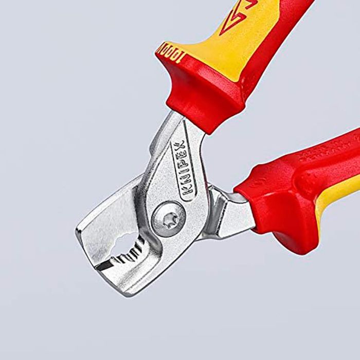 Knipex Tijeras para Cables 9516160sb Cortacables Precisión Corte Limpio Mangos Aislados VDE DIN EN 60900 IEC 60900 Acero Especial 160mm Cromado Rojo Amarillo 1