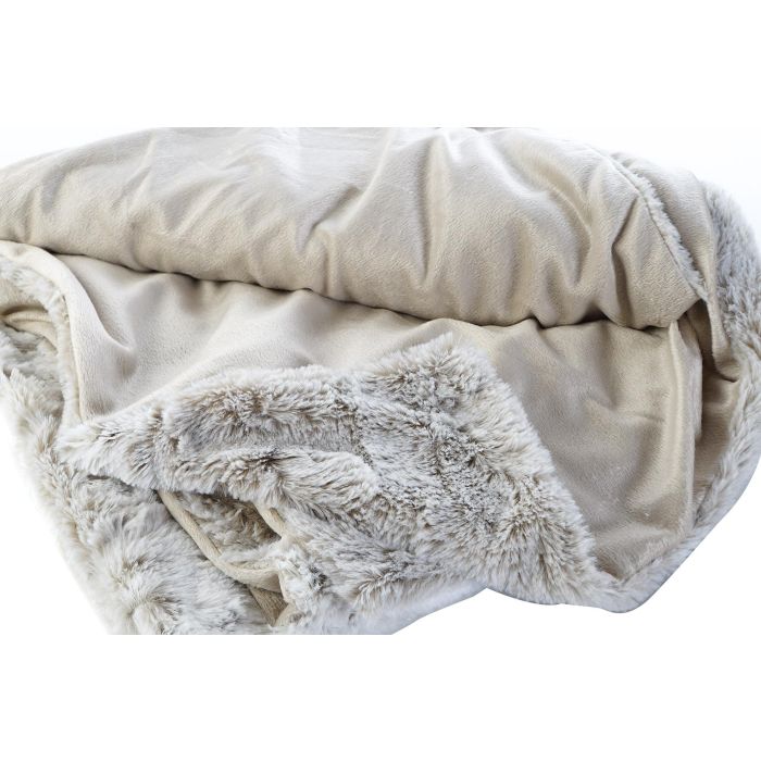 DKD Home Decor Manta Animal Print Alpino Poliéster Beige Blanco 200x150 cm 485 gsm 2