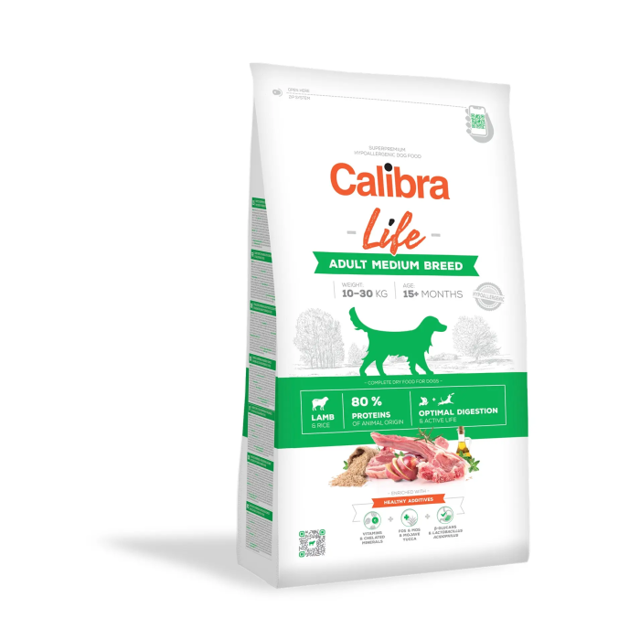 Calibra Life Adult Medium Breed Cordero Alimento Hipoalergénico para Perros Adultos de Raza Mediana con Arroz 12 kg