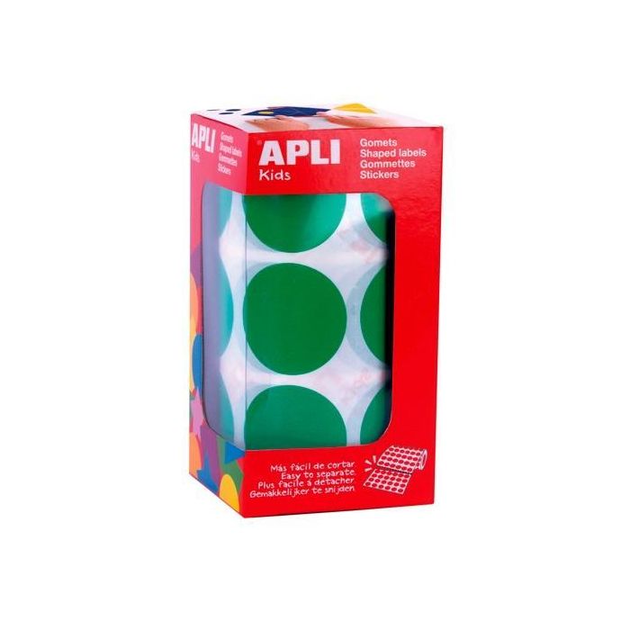 Apli Gomets Redondos XL 33 mm Verde -Rollo 708 Unidades- Apli Gomets Redondos XL 33 mm Verde -Rollo 708 Unidades-