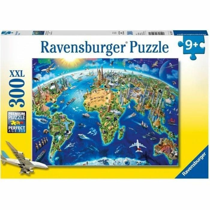 Ravensburger Puzzle 300 piezas XXL - Mapa de los monumentos del mundo, desafiante y con piezas únicas