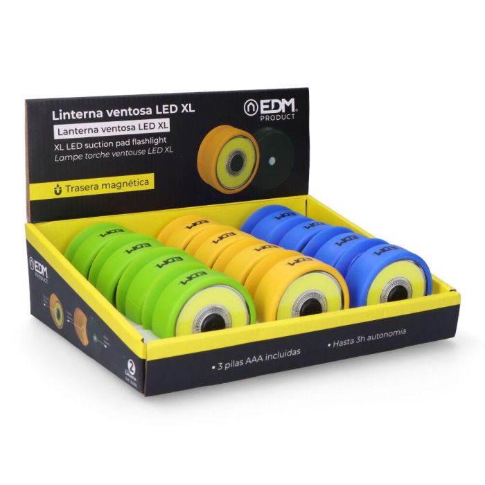 Edm Linterna XL Grip Work con Ventosa e Imán, 3W, 150 Lm, 3xAAA 9