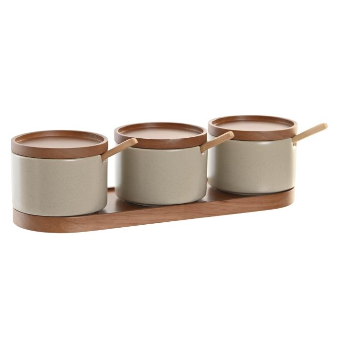 Azucarero Moderno DKD Home Decor Beige Marron 10 x 7 x 29 cm Set de 3