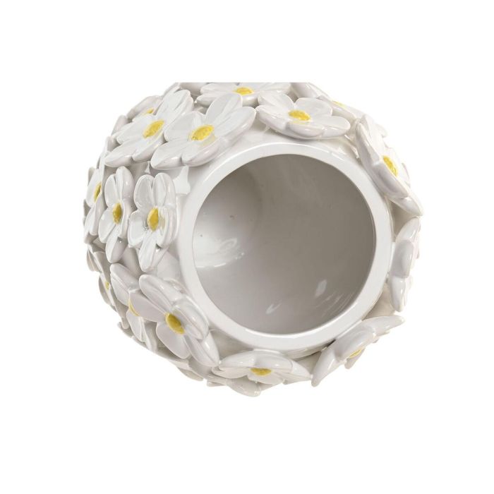 DKD Home Decor Jarrón Shabby Blanco Amarillo 18 x 18 x 27 cm con Margaritas 2