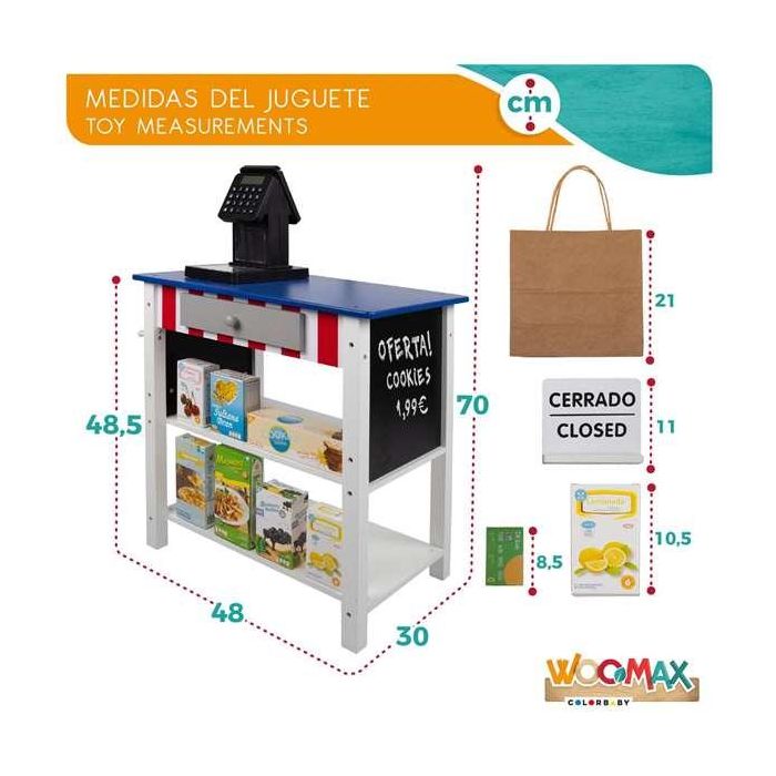 Woomax Supermercado de Madera con 25 Accesorios y Caja Registradora Eléctrica 48x30xh70 cm 11