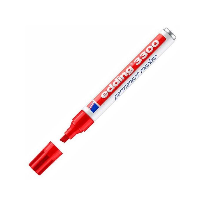 Edding Marcador Permanente 3300 Punta Biselada Rojo 1-5mm para Papel Metal Plástico Vidrio (10 Unidades) (10 Unidades)