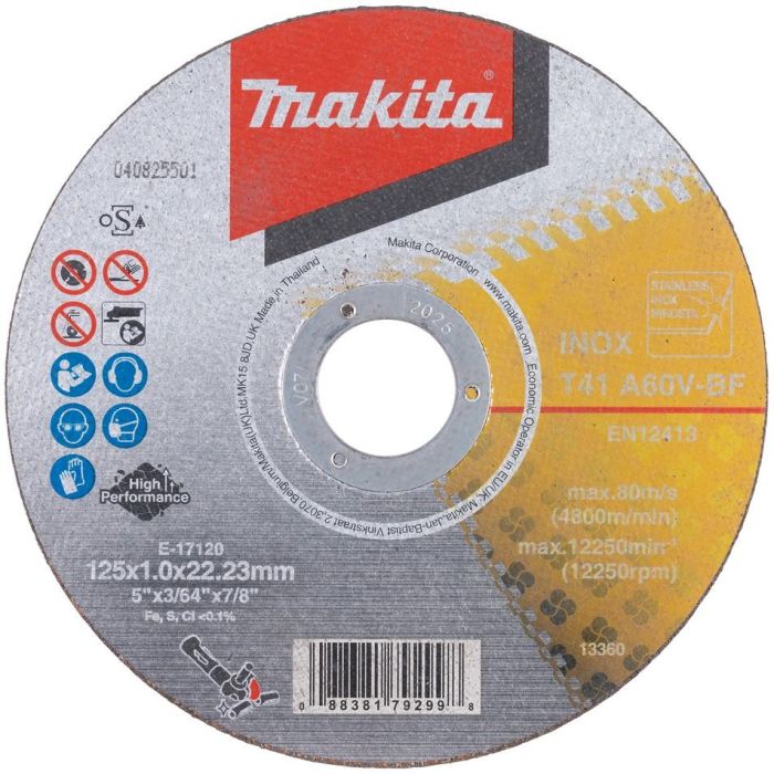 Makita E-17120-12 Disco de corte recto para Metal y Acero Inoxidable 125x1.0mm, 12 piezas
