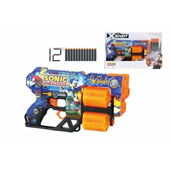 Zuru X-Shot XSH1695897394273 Lanzador de dardos Dread SONIC con cañón giratorio doble, 12 dardos, alcance 27m.