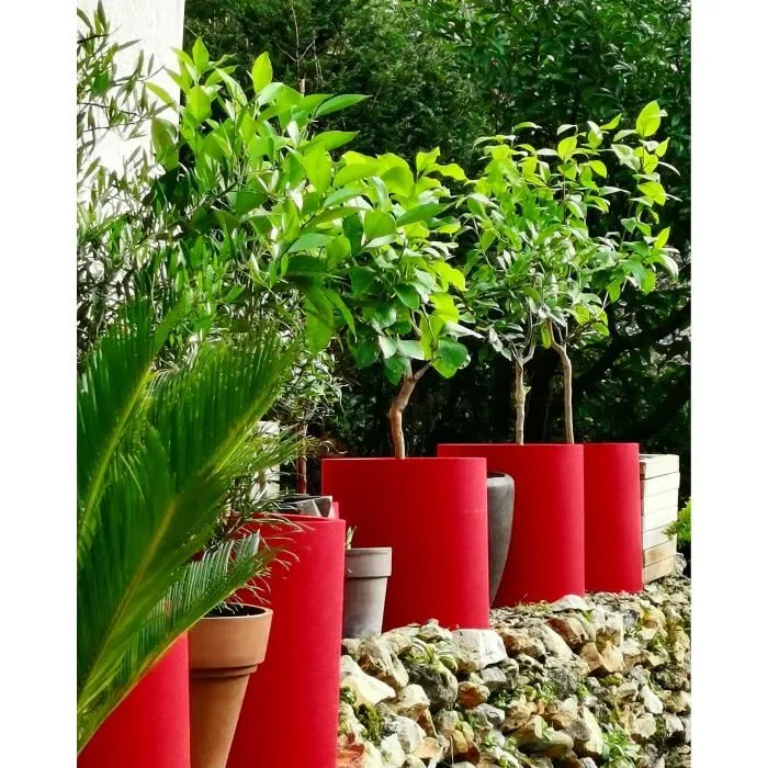 Riviera D30 Contenedor Redondo de Granito Rojo para Jardín 30cm Doble Pared con Retención de Agua Fabricación Francesa 100% Reciclable 1