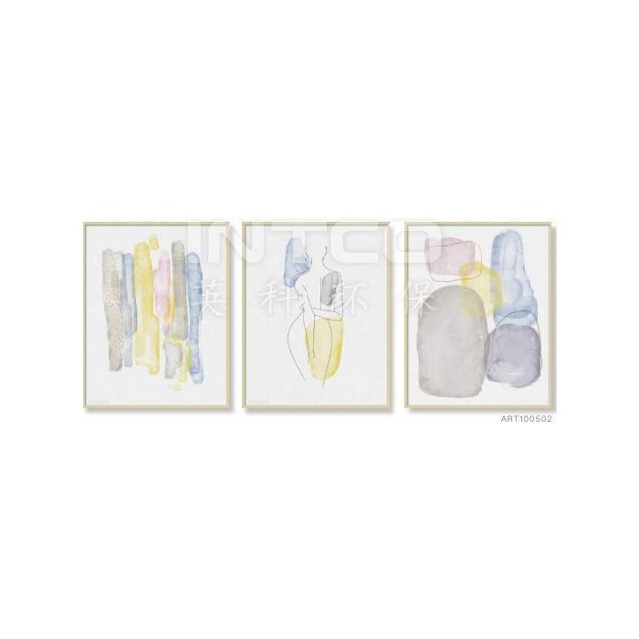 DKD Home Decor Cuadro Decorativo Abstracto Estilo Urban Amarillo y Gris Set 3 Unidades en Ps y Cristal 3 x 73 x 53 cm