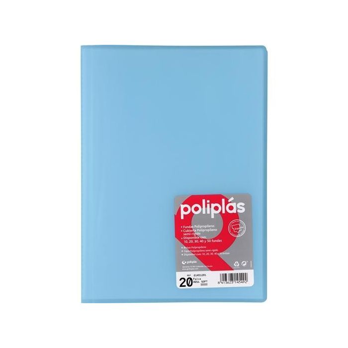 Carpeta Fundas (Tarifario) Grafoplas Pp Flexible Poliplas Trans. Fº 20 F. Azul Soft 8 unidades