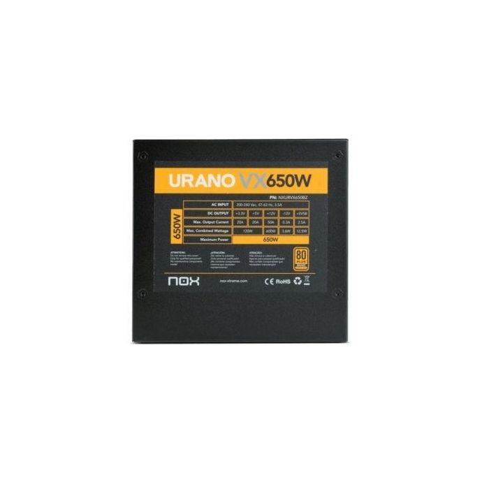 Fuente de Alimentación Nox Urano VX/ 650W/ Ventilador 12cm/ 80 Plus Bronze 3 Fuente de Alimentación Nox Urano VX/ 650W/ Ventilador 12cm/ 80 Plus Bronze 3