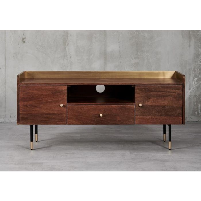 Mueble de TV DKD Home Decor Marrón oscuro Metal Madera de mango (130 x 45 x 60 cm)