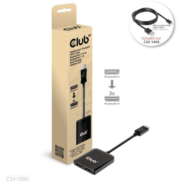 Club3D Multi Stream Transport Hub 1x DisplayPort a 2x DisplayPort 1.4, 4K 3840x2160 Pixeles 1 Club3D Multi Stream Transport Hub 1x DisplayPort a 2x DisplayPort 1.4, 4K 3840x2160 Pixeles 1