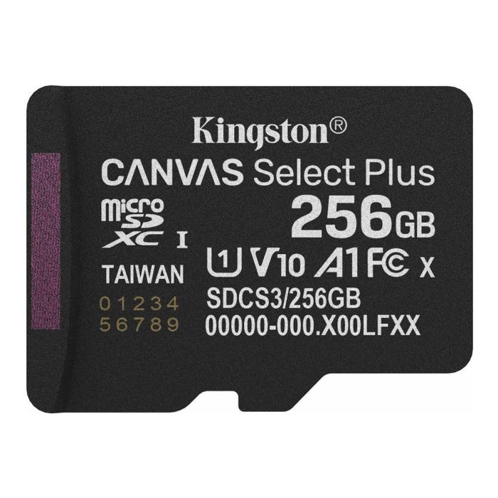 Kingston Tarjeta Memoria MicroSDXC Canvas Select Plus 256GB A1 V10 UHS-I U1 Clase 10 hasta 150MB/s Full HD