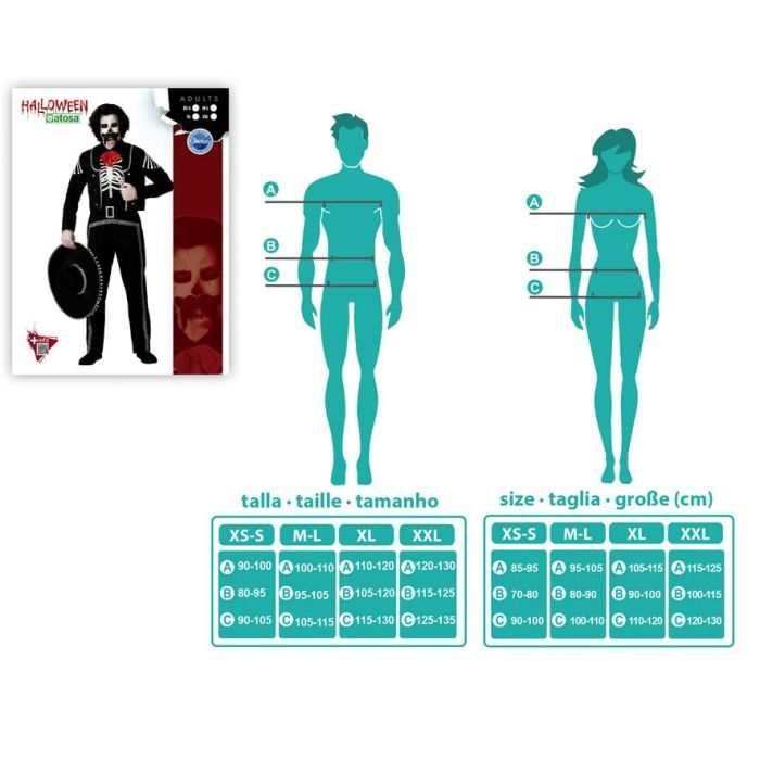 Disfraz Esqueleto Mejicano Negro Con Chaqueta Hombre Adulto XS-S 3