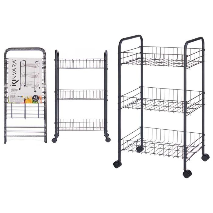 Verdulero 3 Pisos Metalico Negro Ruedas Kinvara 26X56CM (4 Unidades) Verdulero 3 Pisos Metalico Negro Ruedas Kinvara 26X56CM (4 Unidades)