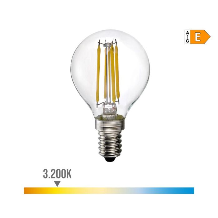 Edm Bombilla esférica LED E14 4W 500LM 3200K luz cálida Ø4.5x7.8cm Clase E 0 Edm Bombilla esférica LED E14 4W 500LM 3200K luz cálida Ø4.5x7.8cm Clase E 0