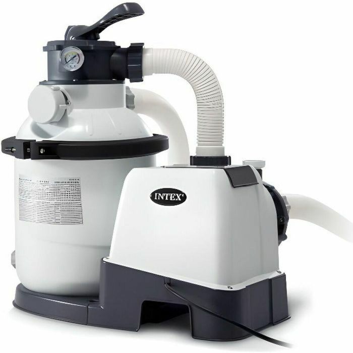 Intex Filtro de arena 4 m³/h para piscinas hasta 24 m³ con prefiltro, válvula 6 vías, control digital y capacidad 12 kg arena.