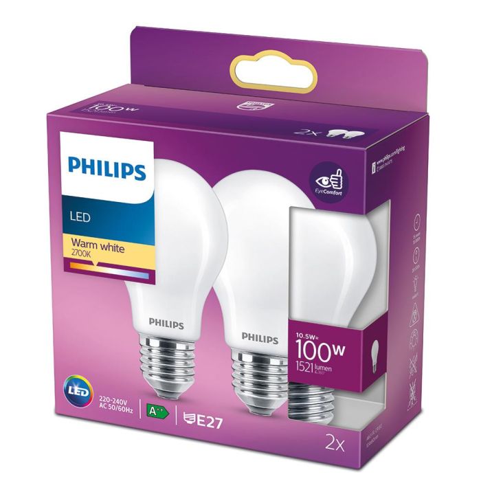 Philips Bombilla LED Standard E27 10.5W (Equiv. 100W) 1521 lm 2700K Luz Cálida Pack 2 Unidades 1
