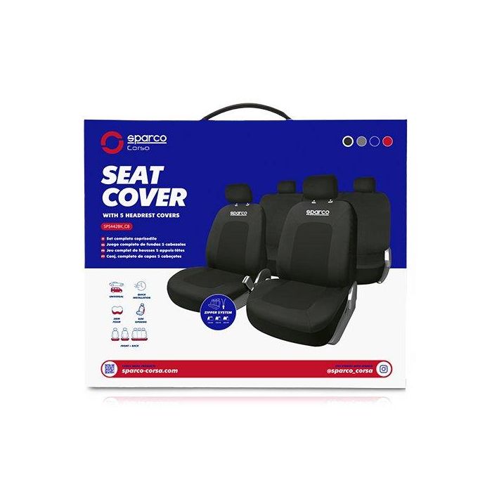 Sparco Juego Fundas Coche Sport Negra SPCS442BK para la Mayoría de Asientos Universales 3 Sparco Juego Fundas Coche Sport Negra SPCS442BK para la Mayoría de Asientos Universales 3