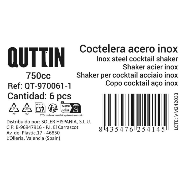Coctelera Inox Quttin 750 cc (12 Unidades) 1