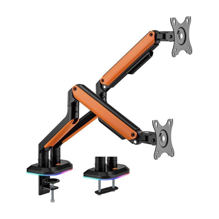 AISENS - SOPORTE DE MESA RGB GAMING CONTRAPESO GIRATORIO E INCLINABLE PARA MONITOR/TV 9KG (3 PIVOTES, 2 BRAZOS) DE 17-32, NEGRO-NARANJA
