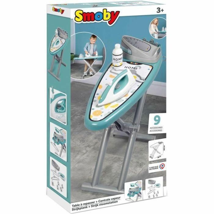 Smoby SMO1690456046082 Tabla de Planchar Juguete con Estación de Vapor y 9 Accesorios, 48 cm, para Niños 3+ Años 1