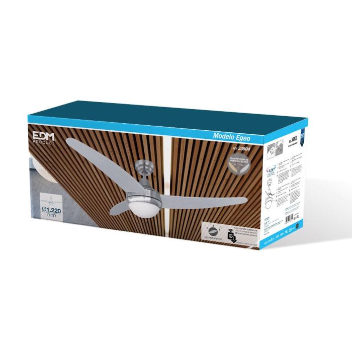Edm Ventilador de Techo Modelo Egeo Ø122cm 60W 3 Velocidades con Mando a Distancia y Luz 3