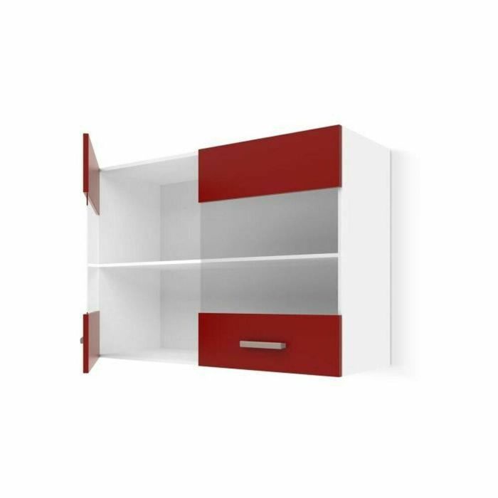 ULTRA Mueble de cocina alto, rojo mate, 80 cm ancho. Gabinete con 2 puertas de vidrio y 1 estante. Diseño contemporáneo.