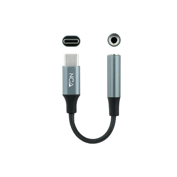 Nano Cable 10.24.1204 Adaptador de Audio USB Tipo-C Macho a Jack 3.5 Hembra Negro/Gris Nylon Aluminio 11cm