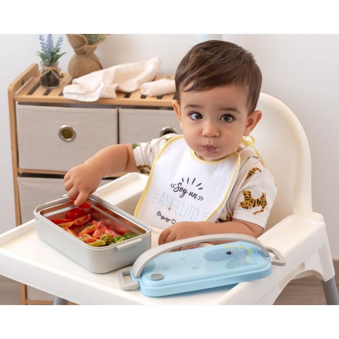 KioKids Caja Almuerzo Acero Inoxidable Dino Azul Dolci Amici +4 meses 550ml 2