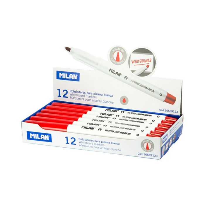 Caja de 12 rotuladores rojos ø3,7mm para pizarra blanca milan Caja de 12 rotuladores rojos ø3,7mm para pizarra blanca milan
