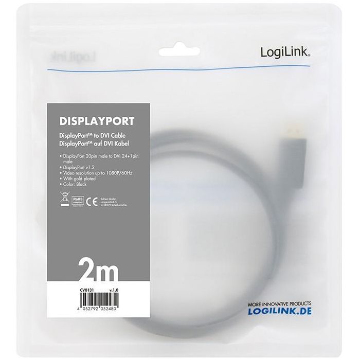 Logilink DisplayPort-Kabel DP 1.2 zu DVI 1.2 3.0m schwarz 2