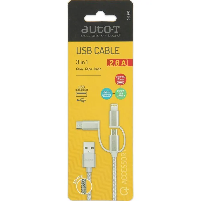 Auto-T Cable 3 en 1 540206 Micro-USB Apple USB-C 2