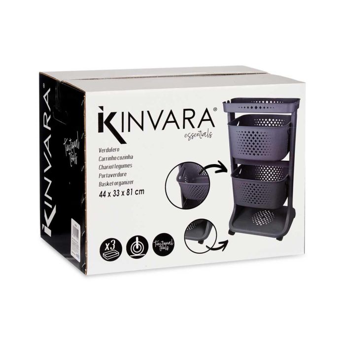 Kinvara Verdulero Plástico 2 Alturas con Ruedas, Color Antracita, Dimensiones 35x82x43 cm 2