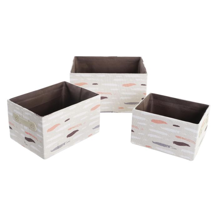 DKD Home Decor Cesta Basicos Set de 3 Gris Burdeos Poliester 24 x 18 x 32 cm 3