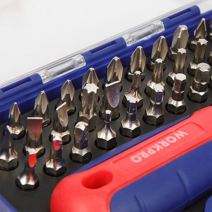Workpro Destornillador de carraca 38 piezas con puntas planas, Phillips, cuadradas, Pozidrive, Torx y Allen 5 Workpro Destornillador de carraca 38 piezas con puntas planas, Phillips, cuadradas, Pozidrive, Torx y Allen 5