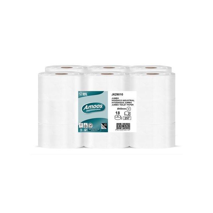 Papel Higienico Amoos Professional Jumbo 2 Capas 257 Servicios 90 Metros Blanco 18 unidades