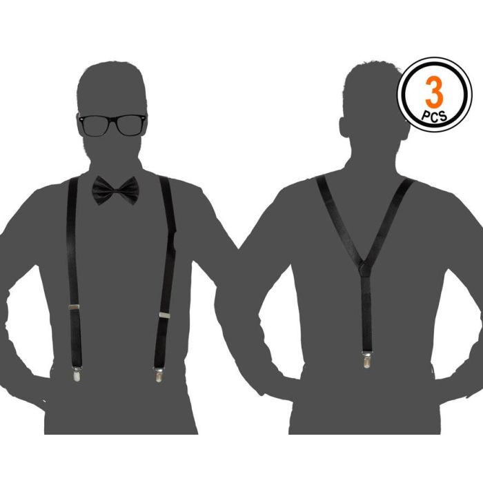 Set de Accesorios Adulto: Tirantes y Gafas Negro Estilo Retro para Disfraz de Nerd, Estudiante, Películas o Teatro 1