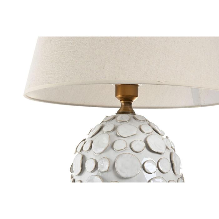 DKD Home Decor Lámpara Sobremesa Mediterráneo Blanco Roto Porcelana Lino E27 40x64x40 cm 2