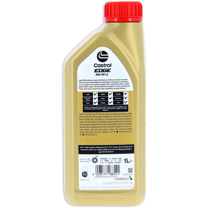 Castrol ACEITE MOTOR EDGE 5W-30 LL 1L 4008177188541 2 Castrol ACEITE MOTOR EDGE 5W-30 LL 1L 4008177188541 2