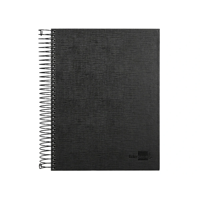 Liderpapel Cuaderno espiral A5 micro papercoat tapa forrada 140 hojas 75gr cuadro 5mm banda 5 colores 6 taladros negro 2
