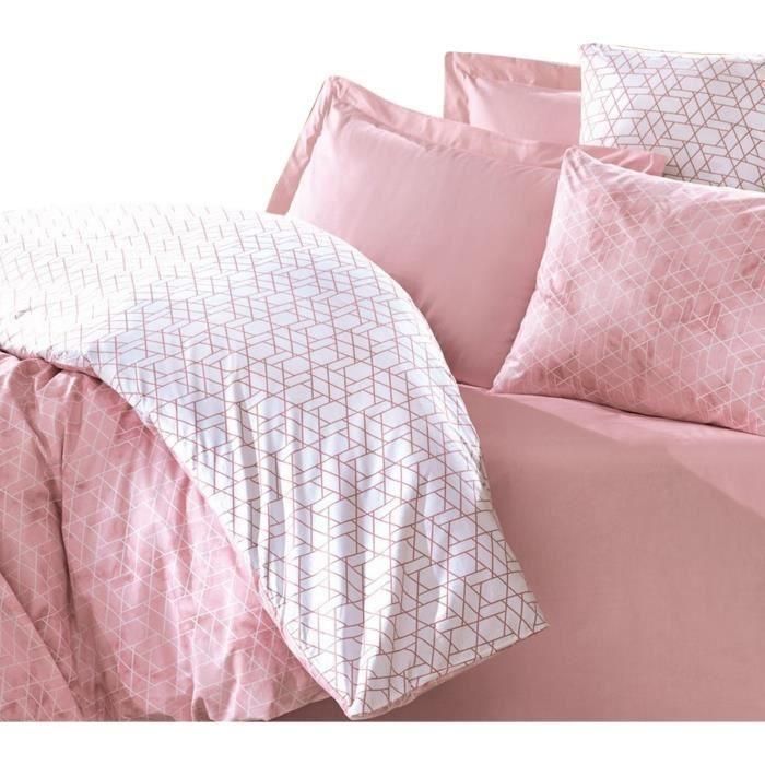 Juego de cama - 1 funda nórdica 220x240 cm + 2 fundas de almohada 60x60 cm - 100% algodón - Rosa 2 Juego de cama - 1 funda nórdica 220x240 cm + 2 fundas de almohada 60x60 cm - 100% algodón - Rosa 2