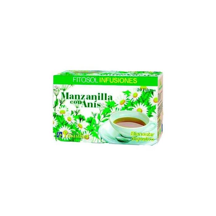 Fitosol Infusión Manzanilla con Anís para Digestión, 20 Filtros, Matricaria Chamomilla, Pimpinella anisum