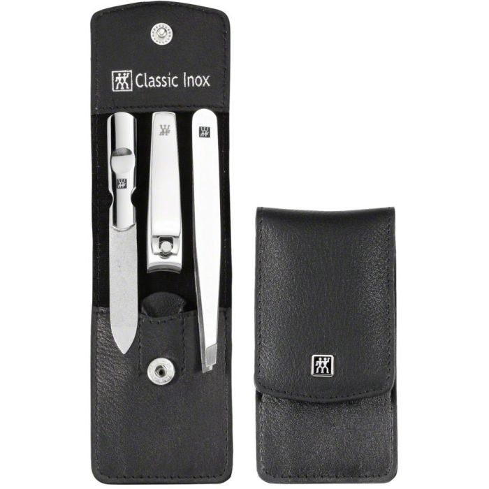 Zwilling 97435-004-0 Set de Manicura Pedicura 3 Piezas con Cortauñas, Lima y Estuche de Cuero Negro