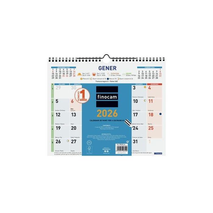 Calendari (2026) Catalan Finocam Paret Color Mensual Per Escriure M 300X247