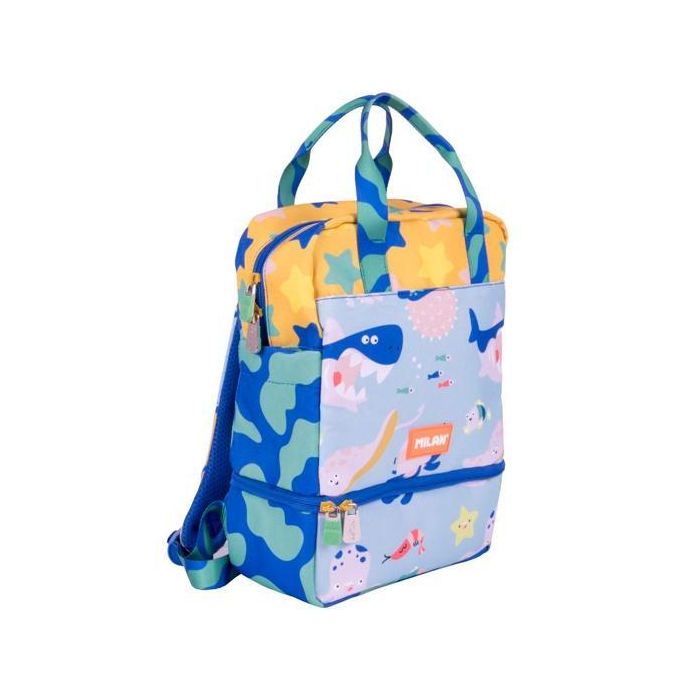 Milan Mochila Infantil con Compartimento Isotérmico Aislante Térmico 9,5 L Serie Blue Odyssey Fauna Marina Azul Amarillo Verde