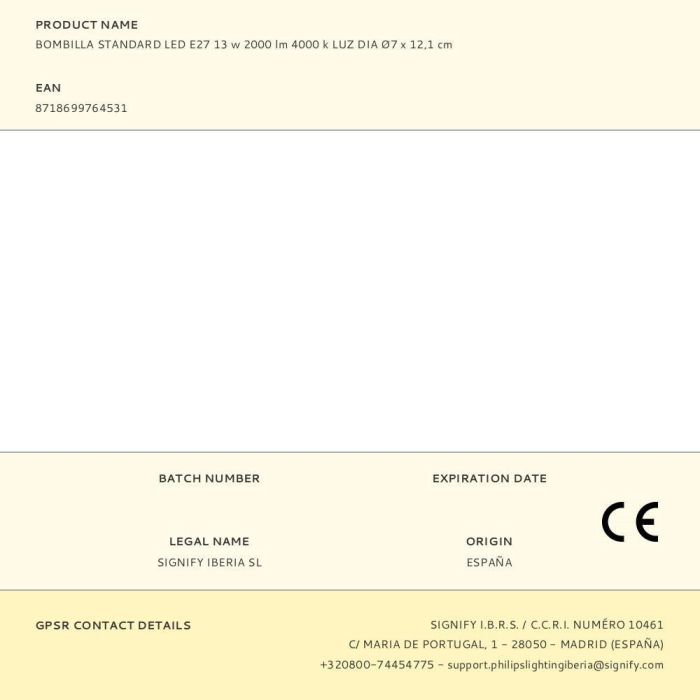 Philips Bombilla Standard LED E27 13W 2000lm 4000K Luz Día Ø7x12,1cm Equivalencia 120W