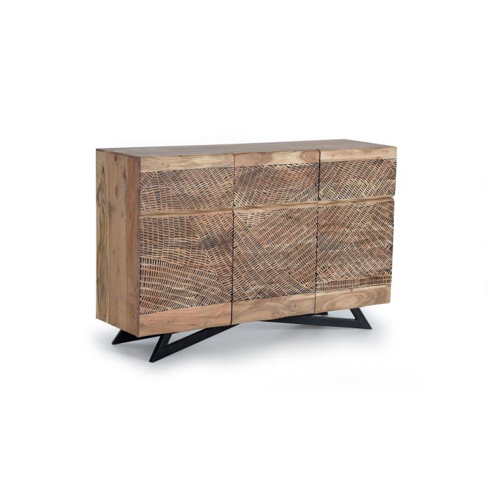 Giner y Colomer Aparador Madera de Acacia y Metal Natural 140 cm 3 Puertas 3 Cajones 1